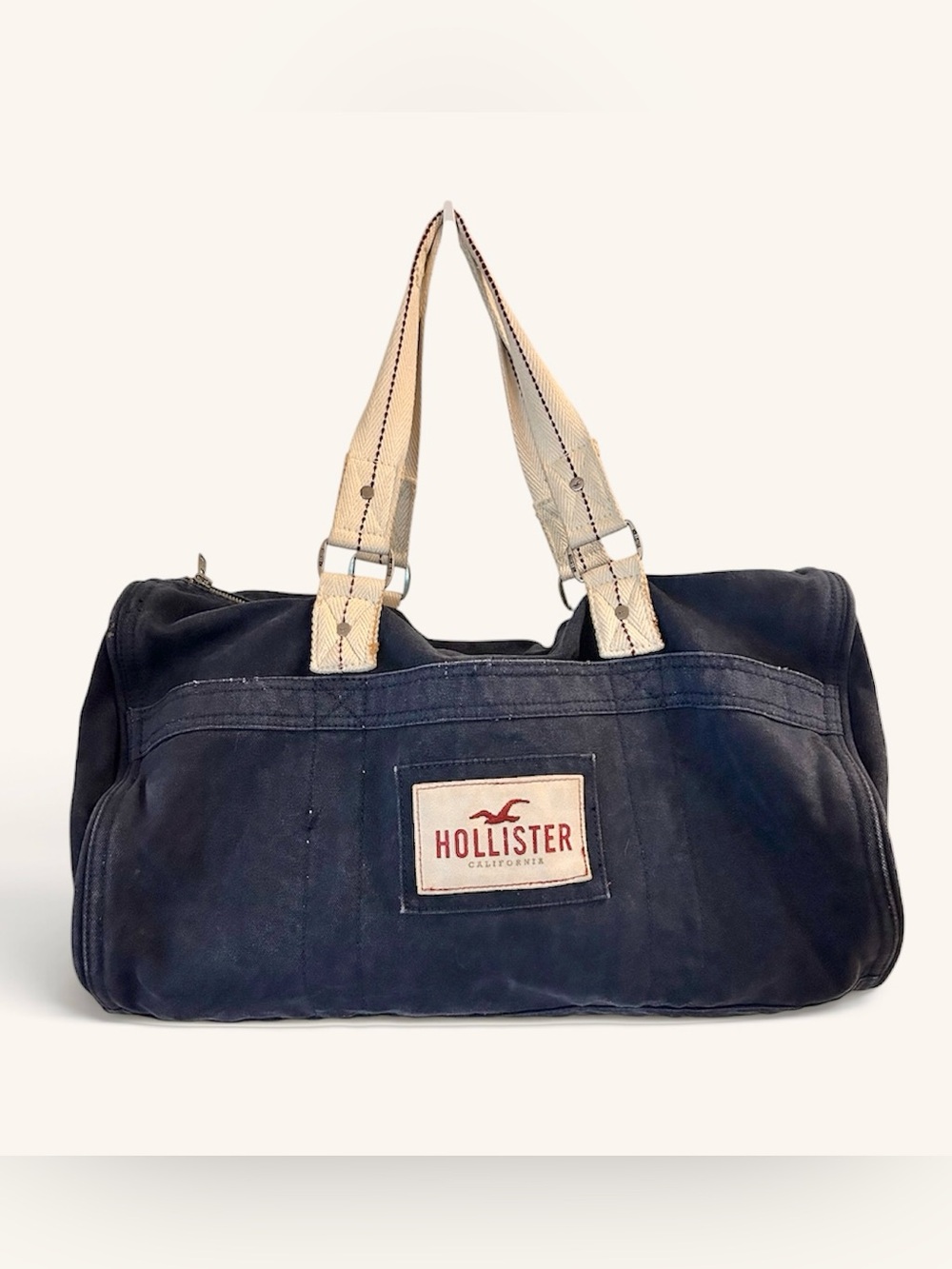 Hollister Navy Canvas Duffel with Cream Contrast Handles